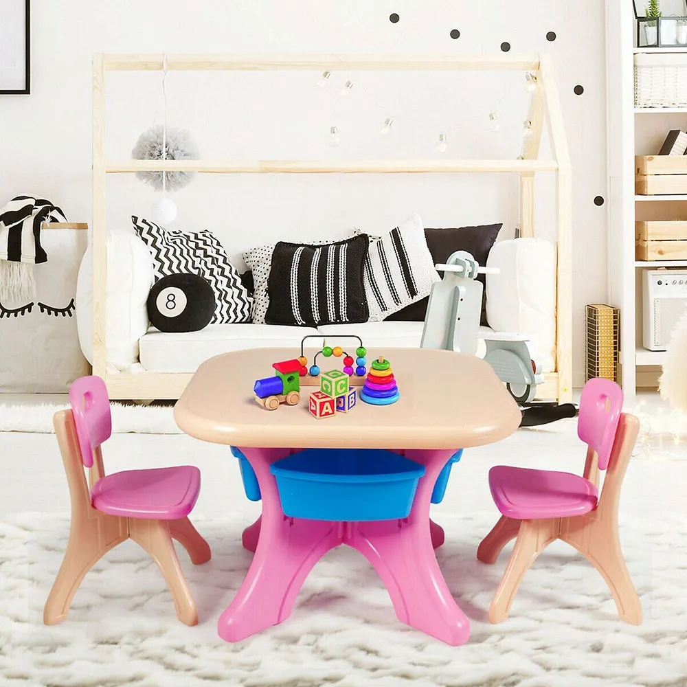 Plastic Children Kids Table & Chair Set 3 Pc Play Furniture