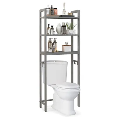 Over-the-toilet Storage Shelf Space Saving Metal Bathroom Organizer Hooks Grey/white