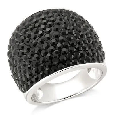 Sterling Silver Wide Cigar Band In Jet Black Crystal Ring