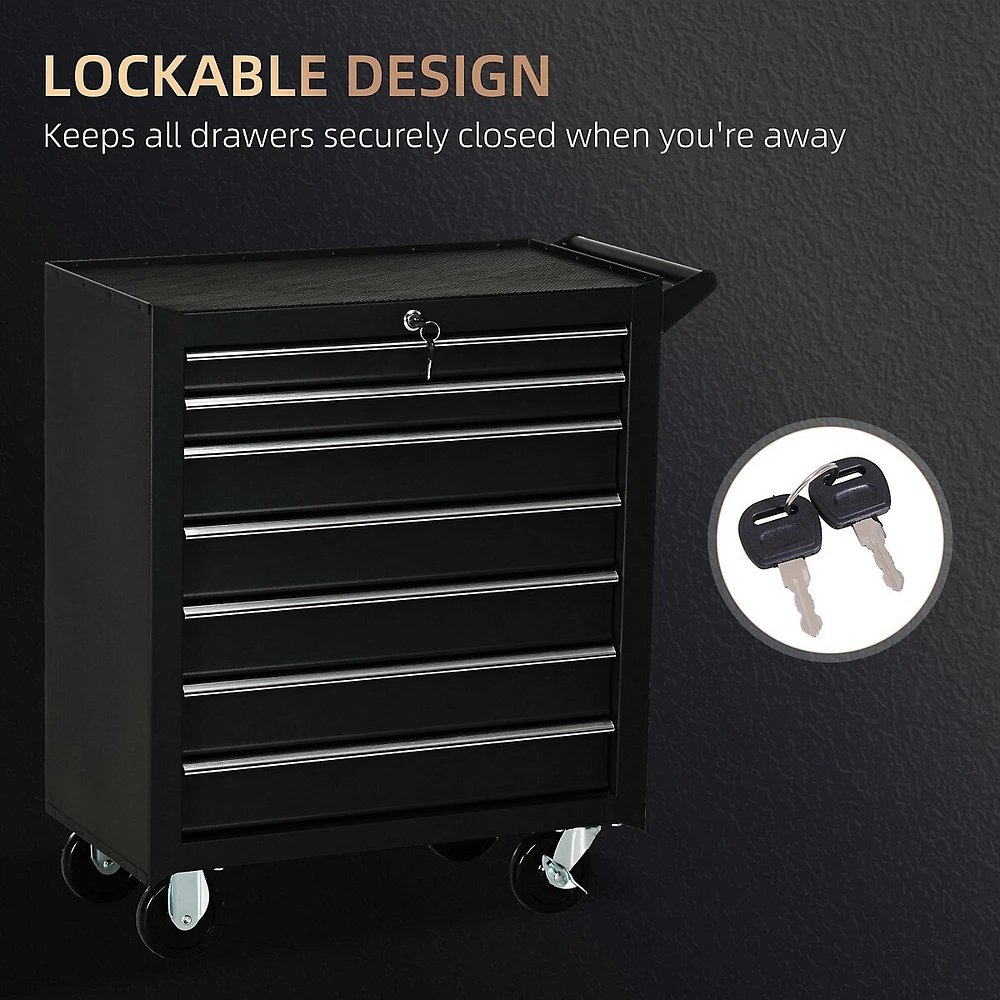7 Drawer Lockable Steel Tool Chest With Handle