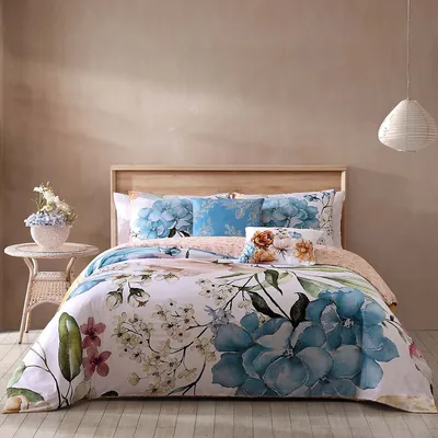 Maia Blue 100% Cotton 5 Piece Reversible Comforter Set