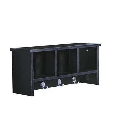 Wall Floating Shelf With Compartments And Hooks, 22" X 10.8" X 6.7"