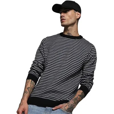 Men's Contrast Textured Knit Sweater