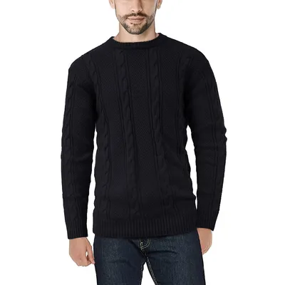 Mens Fashion Cable Knit Crew Neck Sweater
