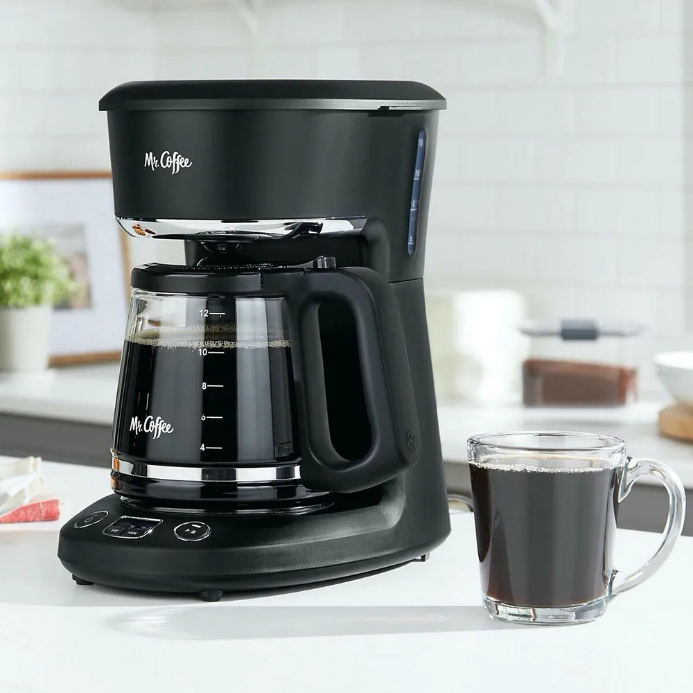 Mr. Coffee 12 Cup Programmable Coffee Maker, LED Touch Display, Black  Stainless 