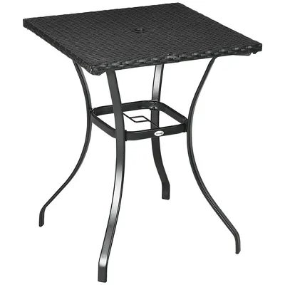 Wicker Dining Table W/ Umbrella Hole Coffee Table, Black
