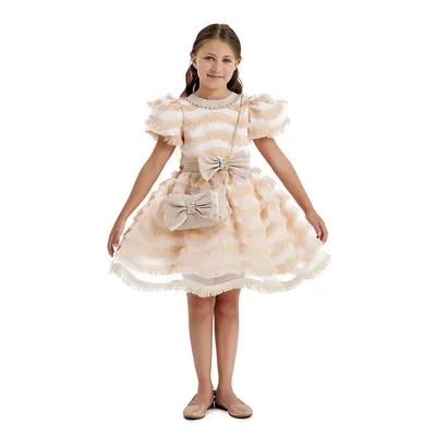 Blush Girls Party Dress With Baguette