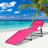 2 Pcs Outdoor Beach Lounge Chair Folding Chaise Lounge With Pillow Pink