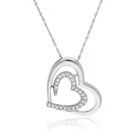10kt 18" Heart Inside Heart With Cubic Pendant White Necklace