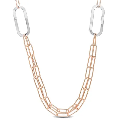 2-tone Paperclip Chain Necklace In Rose Plated Sterling Silver, 37 In
