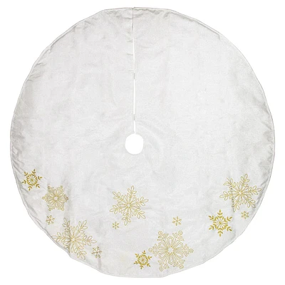 48" White With Gold Embroidered Snowflakes Christmas Tree Skirt