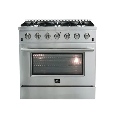 Galiano Full Gas 36" Inch. Freestanding Range With 6 Sealed Burners Cooktop - 5.36 Cu. Ft. Convection Oven Capacity - Stainless Steel Heavy Duty Cast Iron Grates - FFSGS6244-36