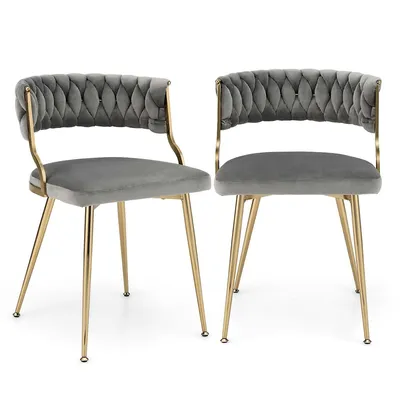 Velvet Dining Chair Set Of 2 Upholstered Modern Accent Chair With Woven