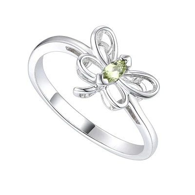Kids/teens Sterling Silver With Peridot Tourmaline Gemstone Butterfly Ring