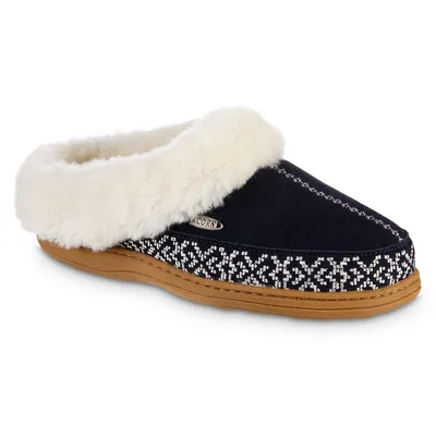 Women's Greta Embroidered Suede Hoodback Slippers