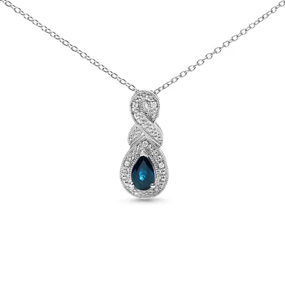 .925 Sterling Silver 6x4mm Pear Sapphire And Diamond Accent Infinity Drop 18" Pendant Necklace (h-i Color, Si1-si2 Clarity)