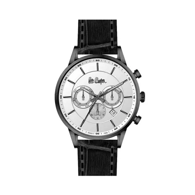 Men's Lc06924.031 Chronograph Gun Watch With A Black Leather Strap And A White Dial
