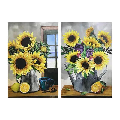 Canvas Wall Art Sunflower And Lemons - Set Of 2