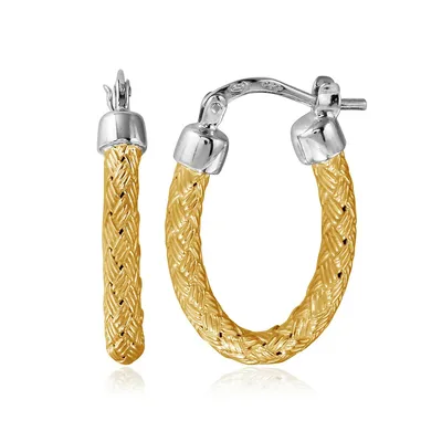 Huggie Sterling Silver Two-tone 18k Gold Plated Woven Hoop Earring