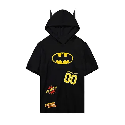 Dc Comics Batman Ears Classic Logo Boys Black Hooded T-shirt