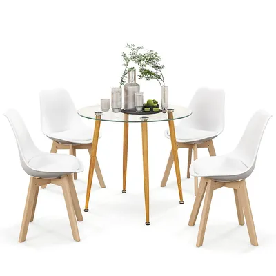 Dining Table Set For 4 Modern Kitchen Table Set With Round Glasstempetable&4 Chairs