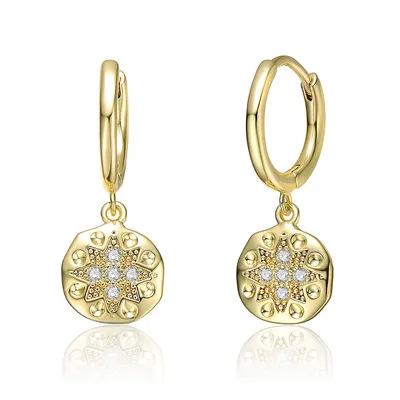 14k Yellow Gold Plated Round Dangle Earrings With Star Design