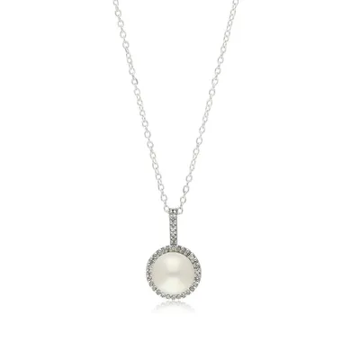 10kt 18" Diamond Halo Pearl White Necklace
