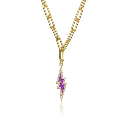 Kids 14k Yellow Gold Plated With Colored Cubic Zirconia Thunder Charm Necklace