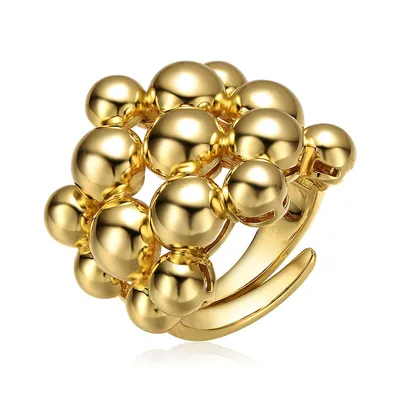 Rg 14k Yellow Gold Plated Bead Ball Cluster Bouquet Adjustable Statement Ring
