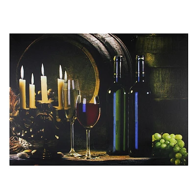 15.75" Led Lighted Flickering Wine And Candles Canvas Wall Art