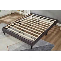 Modern Comfort Platform Bed Frame With Grey Linen Trim And Slat Cover