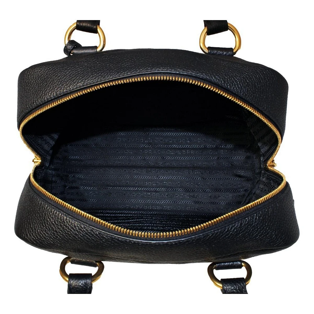 Vitello Phenix Black Leather Web Stripe Crossbody Satchel Bag