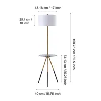 Teamson Home Tripod Floor Lamp Usb Port & Glass Table Brass White Myra