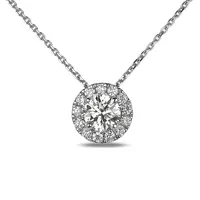 10k White Gold 0.28 Cttw Canadian Diamond Halo Pendant & Chain Necklace