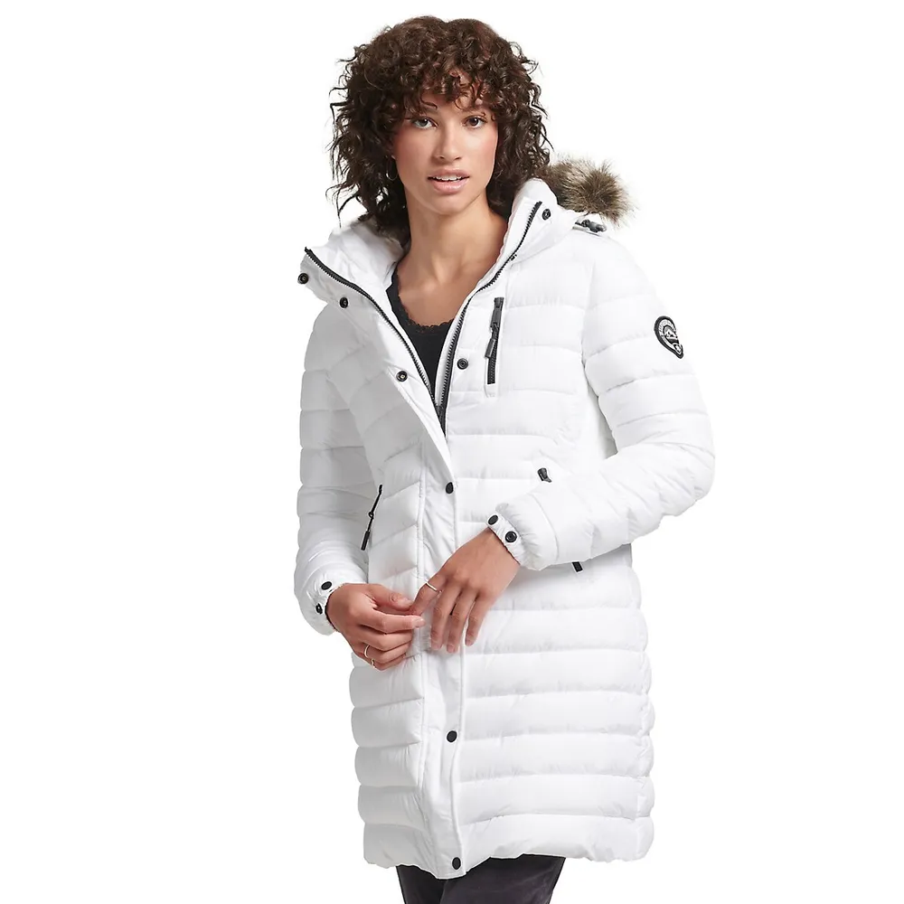 Womens Faux Fur Hooded Jacket With Belt Grey –