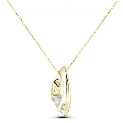 14k Yellow Gold 0.37 Cttw Canadian Triangular Modified Brilliant Diamond Pendant & Chain Necklace