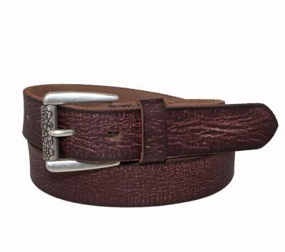 30mm Genuine Leather Belt With Washed Brown Finish And Scroll Floral Detail
