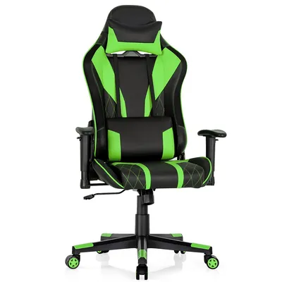 Gaming Chair Adjustable Swivel Computer Chair W/ Dynamic Led Lights Green