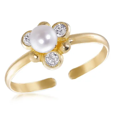 10kt Gold With Cz And Biwa Pearl Toe Ring