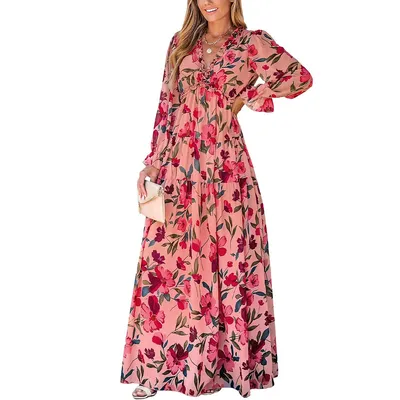 Women's Floral Print Ruffled Maxi Dress