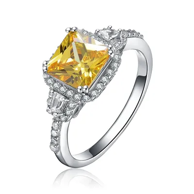 Sterling Silver Yellow Cubic Zirconia Halo Cocktail Ring