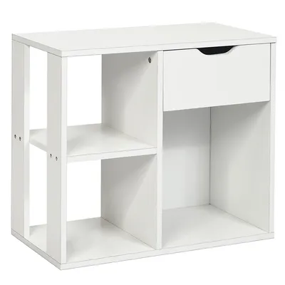 3-tier Side Table W/storage Shelf&drawer Space-saving Nightstand White