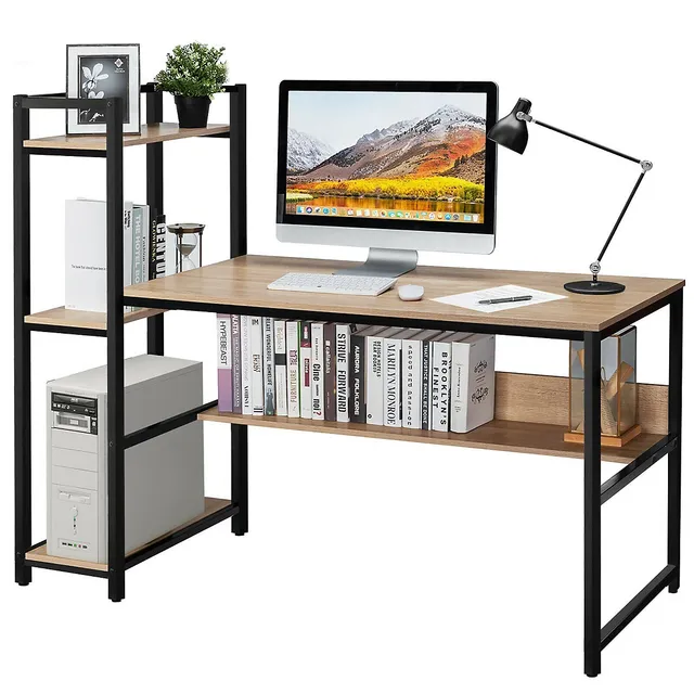 Costway 47.5'' Computer Desk Writing Desk Workstation w/ 4-Tier Shelves