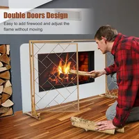 2-panel Fireplace Screen W/ Double Door Fire Spark Guard Safety Fence Goldblack