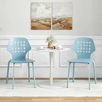 Metal Dining Chair Set Of 4 Armless Kitchen Hollowed Backrest & Metal Legs Blue/white