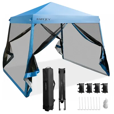 Patio Outdoor Instant Pop-up Canopy Slant Leg Mesh Tent Folding