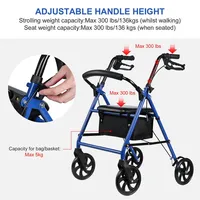 4-Wheels Rollator Walker With Seat Foldable For Seniors, Max Support Up To 300 Lbs