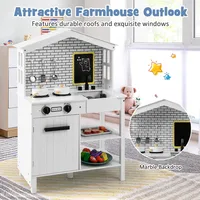 Kids Farmhouse Kitchen Play Set Wooden Pretend Toy With Storage & Accessories