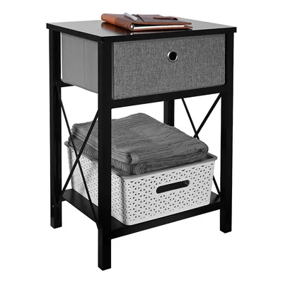 2-tier Fabric Dresser Organizer, Nightstand Bedside End Table With Drawer, Gray