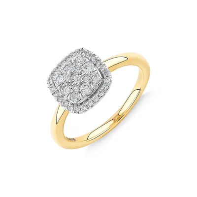 0.50 Carat Tw Cushion Shaped Diamond Cluster Ring In 14kt Yellow & White Gold